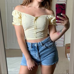 Arizona Off The Shoulder Ruffle Crop Top